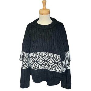 H&m cable knit black fringe women’s sweater . Size XXL